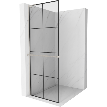 Mexen Kioto+ L Shower Wall with Walk-in Shelf 90 x 200 cm, Black Pattern, Brushed Nickel - 800-090-123-97-77