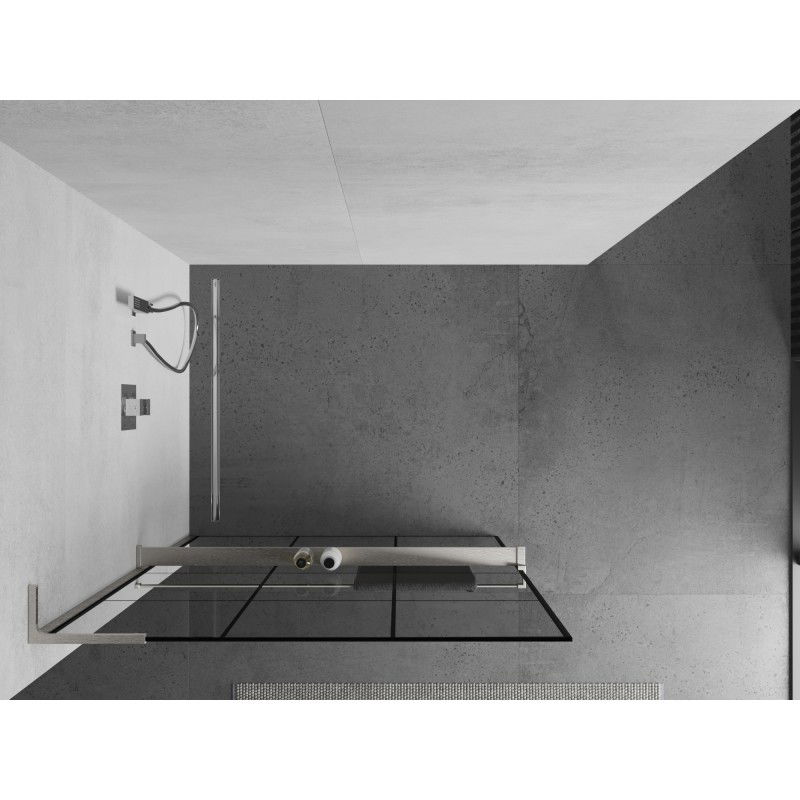 Mexen Kioto+ L shower screen with shelf Walk-in 100 x 200 cm, black grid, brushed nickel - 800-100-123-97-77