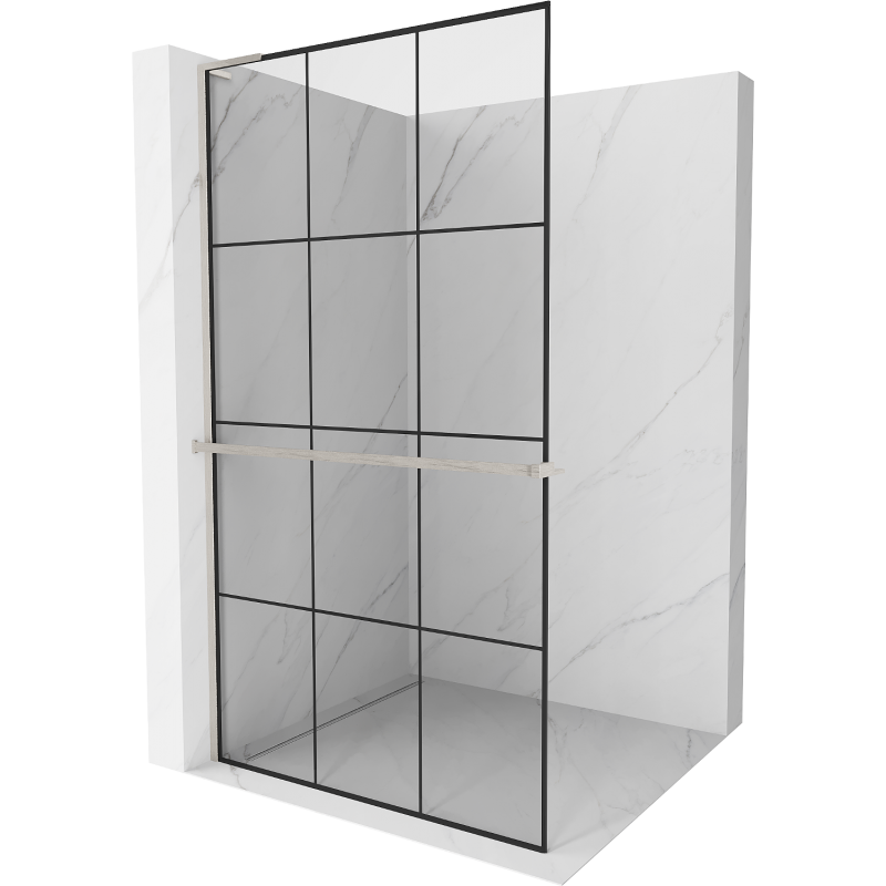 Mexen Kioto+ L Shower Wall with Shelf Walk-in 100 x 200 cm, Black Pattern, Brushed Nickel - 800-100-123-97-77