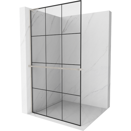 Mexen Kioto+ L Shower Wall with Shelf Walk-in 100 x 200 cm, Black Pattern, Brushed Nickel - 800-100-123-97-77