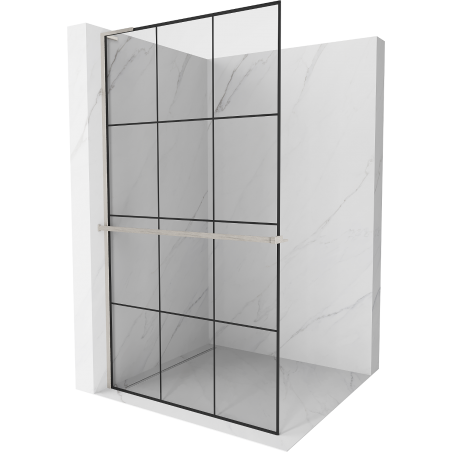 Mexen Kioto+ L Walk-in Shower Wall with Shelf 110 x 200 cm, Black Pattern, Brushed Nickel - 800-110-123-97-77