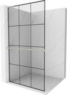 Mexen Kioto+ L Shower Screen with Walk-in Shelf 110 x 200 cm, Black Grid, Brushed Nickel - 800-110-123-97-77