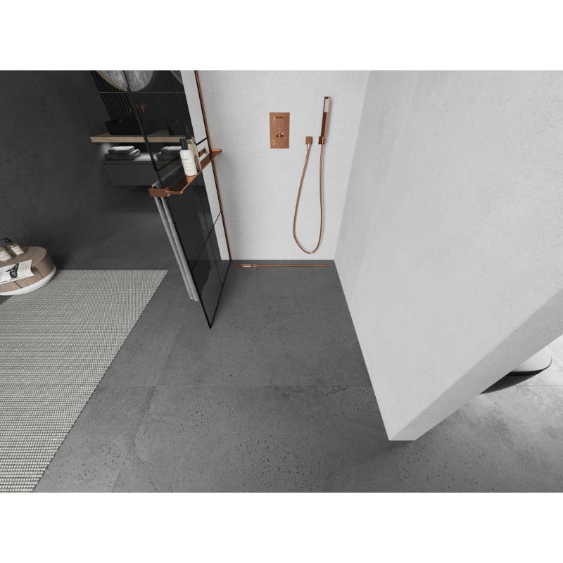 Mexen Kioto+ L shower wall with shelf Walk-in 80 x 200 cm, black grid, rose gold - 800-080-123-60-77