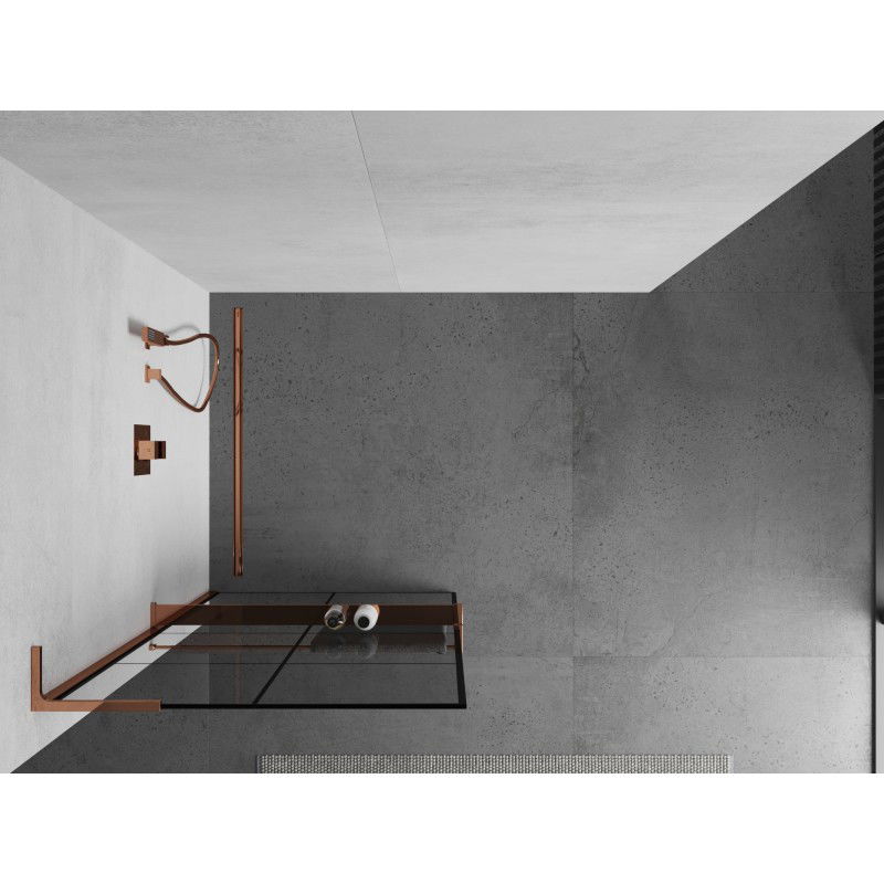 Mexen Kioto+ L shower wall with shelf Walk-in 80 x 200 cm, black grid, rose gold - 800-080-123-60-77