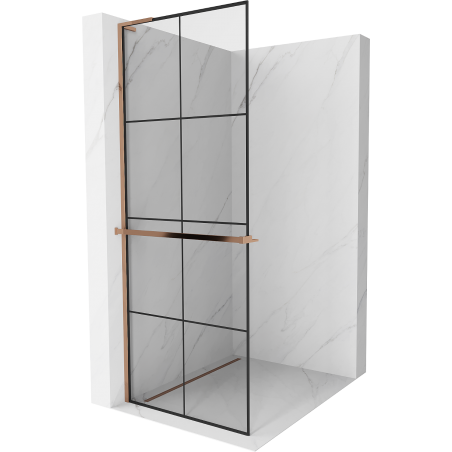 Mexen Kioto+ L shower wall with shelf Walk-in 90 x 200 cm, black grid, rose gold - 800-090-123-60-77