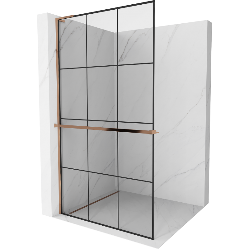 Mexen Kioto+ L shower screen with Walk-in shelf 100 x 200 cm, black grid, rose gold - 800-100-123-60-77