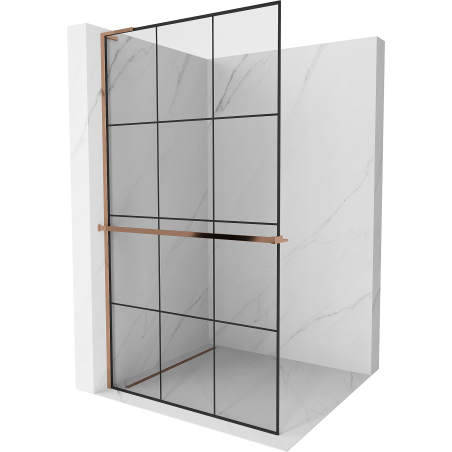 Mexen Kioto+ L shower screen with Walk-in shelf 100 x 200 cm, black grid, rose gold - 800-100-123-60-77