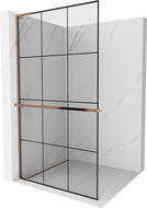 Mexen Kioto+ L shower screen with Walk-in shelf 100 x 200 cm, black grid, rose gold - 800-100-123-60-77