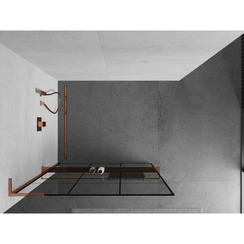 Mexen Kioto+ L Walk-in Shower Wall with Shelf 110 x 200 cm, Black Grid, Rose Gold - 800-110-123-60-77