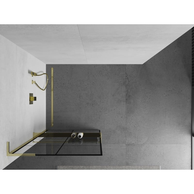 Mexen Kioto+ L shower wall with Walk-in shelf 70 x 200 cm, black grid, gold - 800-070-123-50-77