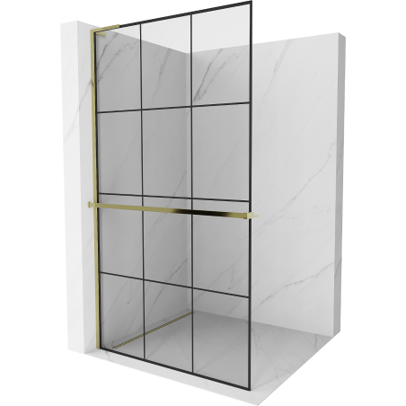 Mexen Kioto+ L shower screen with Walk-in shelf 100 x 200 cm, black grid, gold - 800-100-123-50-77