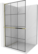 Mexen Kioto+ L Shower Wall with Shelf Walk-in 110 x 200 cm, Black Grid, Gold - 800-110-123-50-77