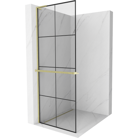 Mexen Kioto+ L Shower Panel with Walk-in Shelf 70 x 200 cm, Black Pattern, Brushed Gold - 800-070-123-55-77