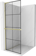 Mexen Kioto+ L shower wall with Walk-in shelf 80 x 200 cm, black grid, brushed gold - 800-080-123-55-77