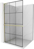 Mexen Kioto+ L Shower Screen with Shelf Walk-in 100 x 200 cm, Black Grid, Brushed Gold - 800-100-123-55-77