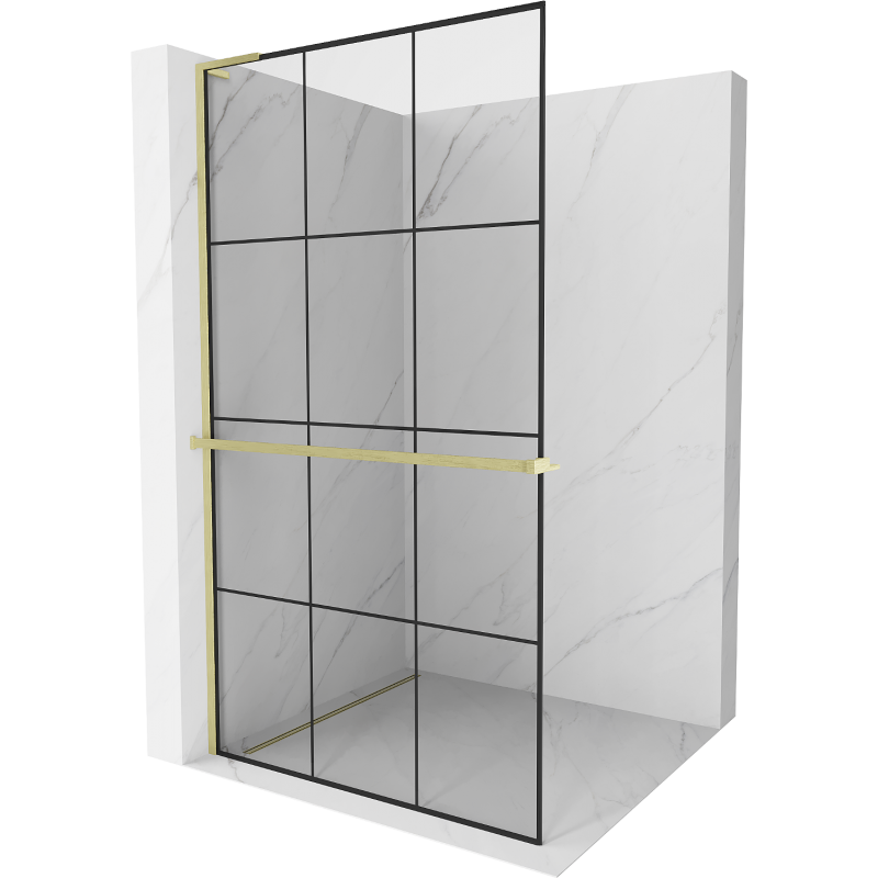 Mexen Kioto+ L Shower Wall with Walk-in Shelf 120 x 200 cm, black pattern, brushed gold - 800-120-123-55-77