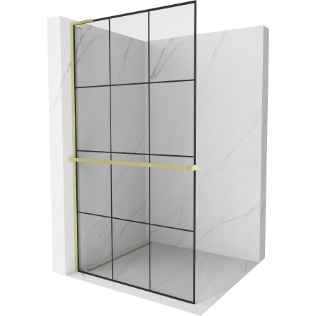 Mexen Kioto+ L Shower Wall with Walk-in Shelf 120 x 200 cm, black pattern, brushed gold - 800-120-123-55-77