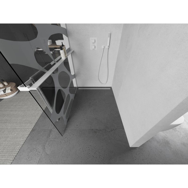 Mexen Kioto+ L shower wall with Walk-in shelf 70 x 200 cm, white wave, white - 800-070-123-20-97