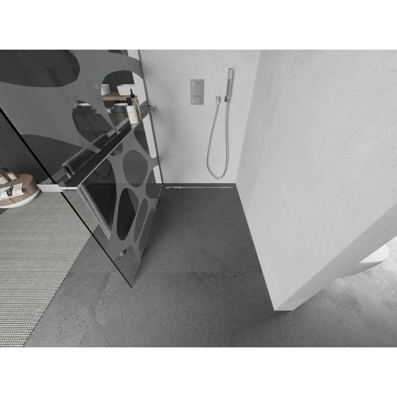 Mexen Kioto+ L shower wall with shelf Walk-in 80 x 200 cm, white wave, chrome - 800-080-123-01-97