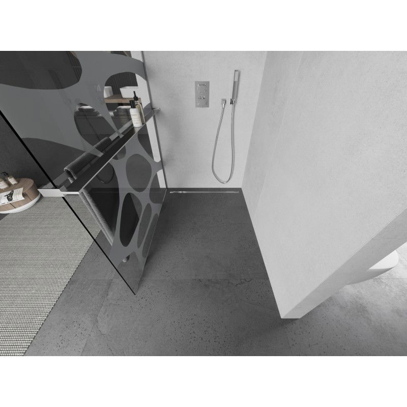 Mexen Kioto+ L Shower Wall with Shelf Walk-in 120 x 200 cm, white wave, chrome - 800-120-123-01-97