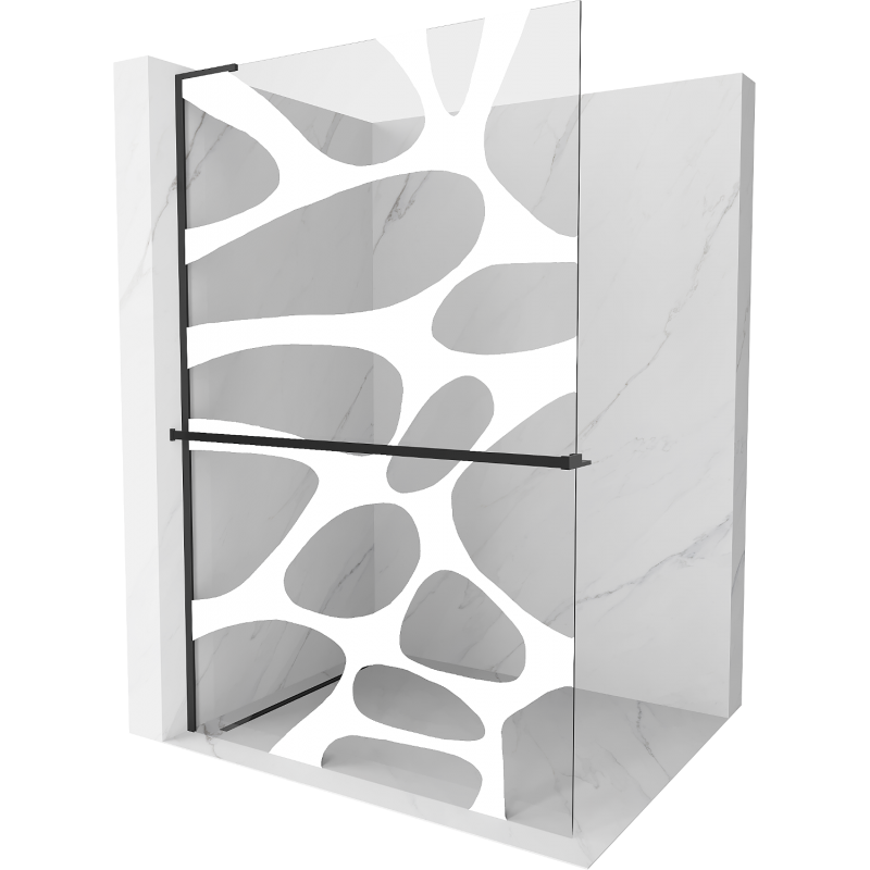 Mexen Kioto+ L Walk-in Shower Wall with Shelf 80 x 200 cm, White Pattern, Black - 800-080-123-70-97