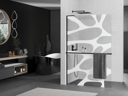 Mexen Kioto+ L Walk-in Shower Screen with Shelf 100 x 200 cm, White Pattern, Black - 800-100-123-70-97
