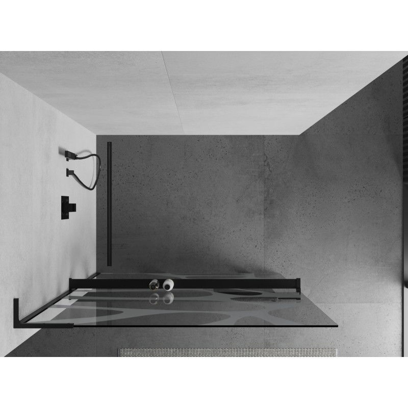 Mexen Kioto+ L Shower Screen with Walk-in Shelf 100 x 200 cm, White Wave, Black - 800-100-123-70-97