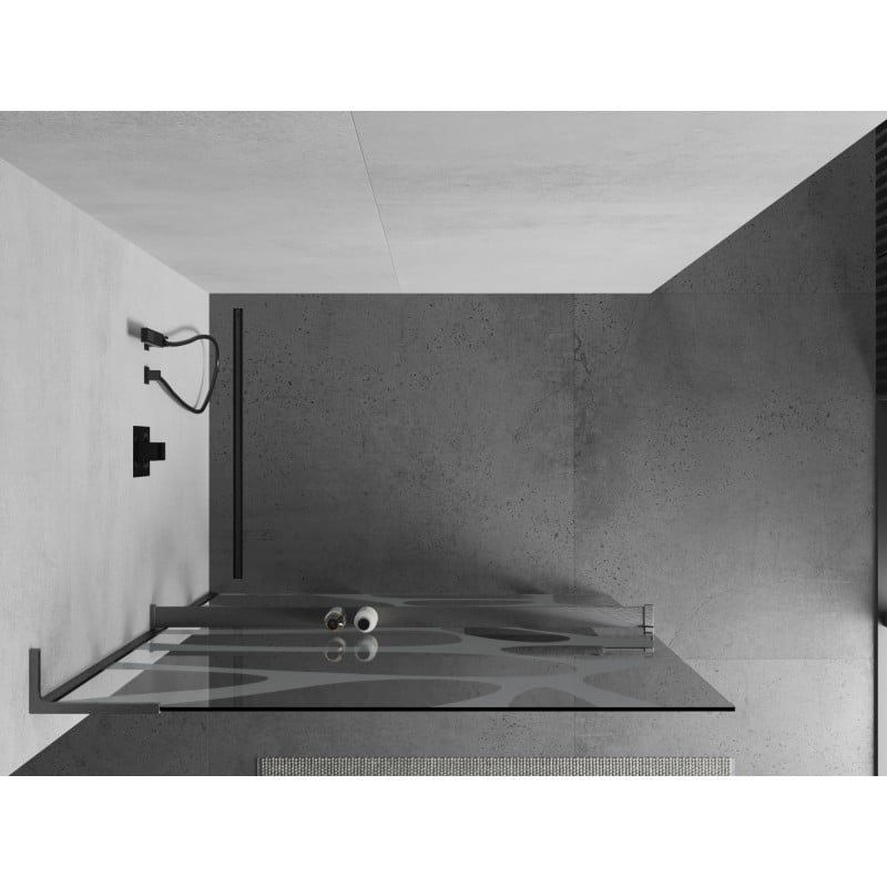 Mexen Kioto+ L shower wall with shelf Walk-in 70 x 200 cm, white wave, brushed gun gray - 800-070-123-66-97