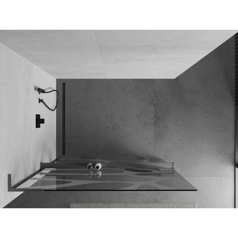 Mexen Kioto+ L Shower Wall with Shelf Walk-in 90 x 200 cm, White Wave, Brushed Gun Gray - 800-090-123-66-97