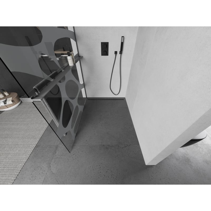 Mexen Kioto+ L shower wall with shelf Walk-in 100 x 200 cm, white wave, brushed gun gray - 800-100-123-66-97