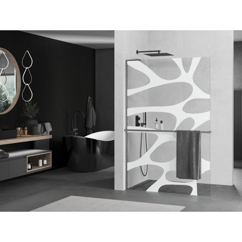 Mexen Kioto+ L shower wall with shelf Walk-in 100 x 200 cm, white wave, brushed gun gray - 800-100-123-66-97