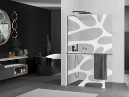Mexen Kioto+ L shower wall with shelf Walk-in 100 x 200 cm, white wave, brushed gun gray - 800-100-123-66-97