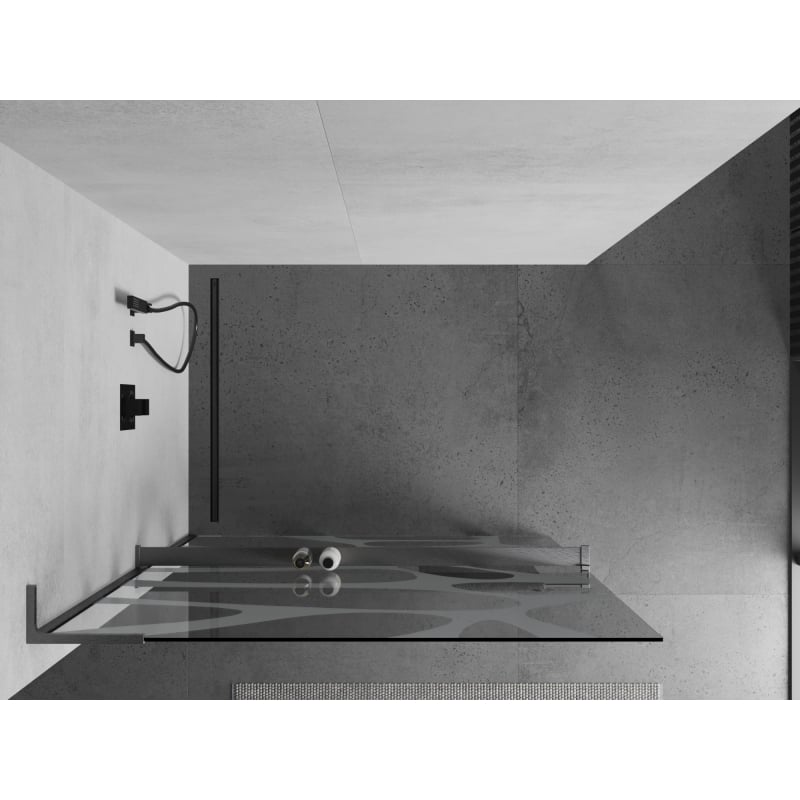 Mexen Kioto+ L shower wall with shelf Walk-in 100 x 200 cm, white wave, brushed gun gray - 800-100-123-66-97