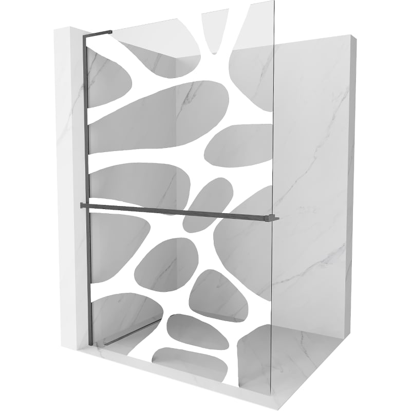 Mexen Kioto+ L shower wall with shelf Walk-in 100 x 200 cm, white wave, brushed gun gray - 800-100-123-66-97