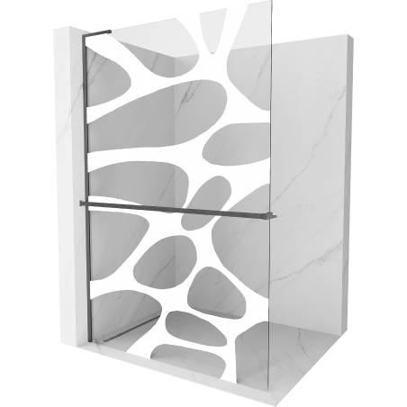 Mexen Kioto+ L shower wall with shelf Walk-in 100 x 200 cm, white wave, brushed gun gray - 800-100-123-66-97