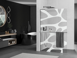 Mexen Kioto+ L Walk-in shower wall with shelf 110 x 200 cm, white pattern, gun gray brushed - 800-110-123-66-97