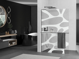 Mexen Kioto+ L Shower Wall with Shelf Walk-in 120 x 200 cm, White Wave, Gun Gray Brushed - 800-120-123-66-97