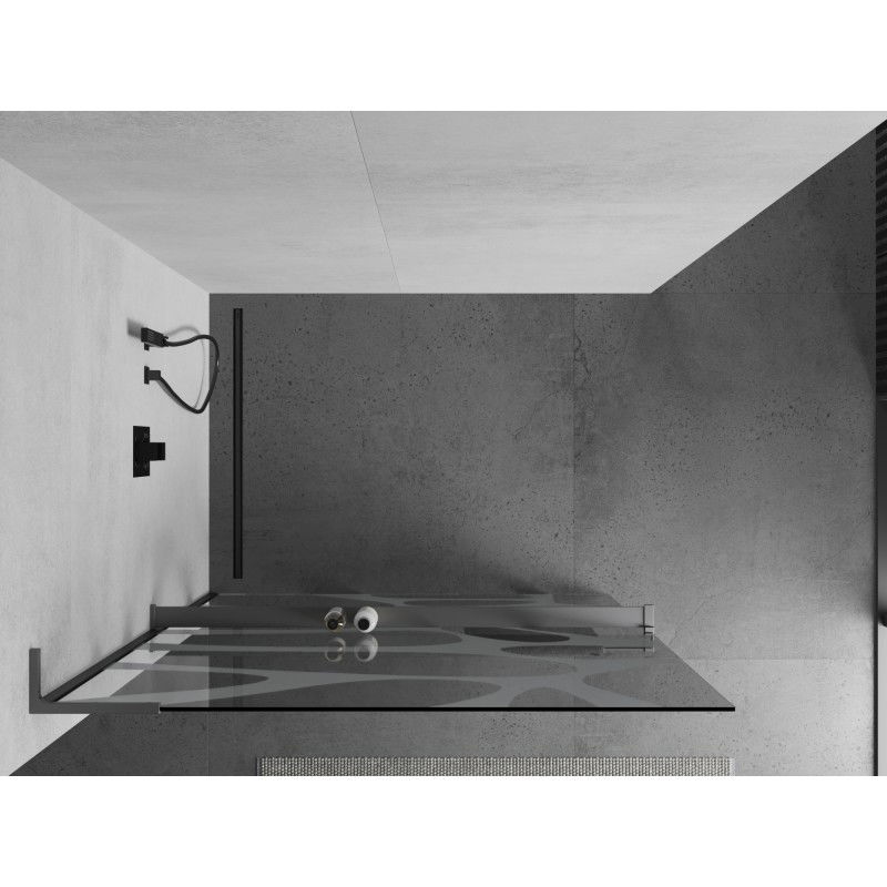 Mexen Kioto+ L shower screen with shelf Walk-in 80 x 200 cm, white wave, gun metal - 800-080-123-95-97