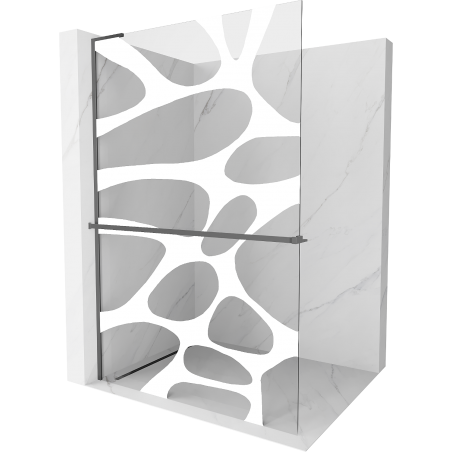 Mexen Kioto+ L Shower Wall with Walk-in Shelf 100 x 200 cm, White Wave, Gun Metal - 800-100-123-95-97