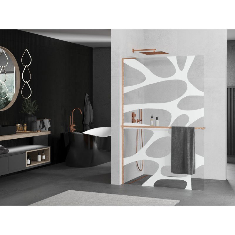 Mexen Kioto+ L shower screen with shelf Walk-in 70 x 200 cm, white wave, brushed copper - 800-070-123-65-97