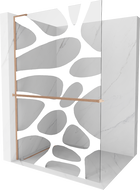 Mexen Kioto+ L shower wall with shelf Walk-in 110 x 200 cm, white wave, brushed copper - 800-110-123-65-97