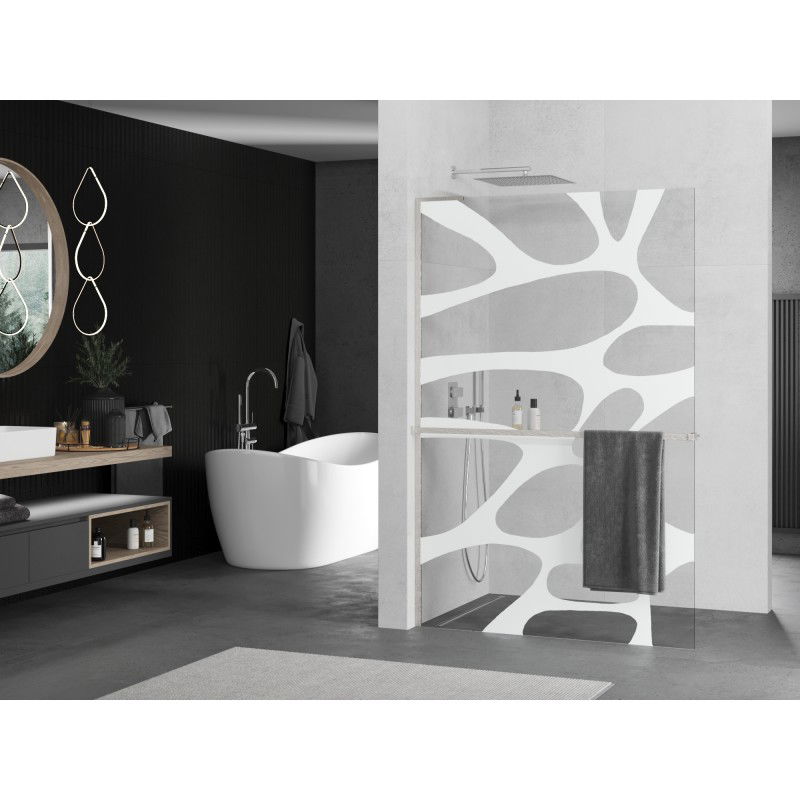 Mexen Kioto+ L Shower Panel with Shelf Walk-in 70 x 200 cm, White Wave, Brushed Nickel - 800-070-123-97-97