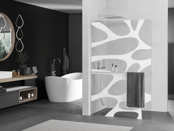 Mexen Kioto+ L Shower Wall with Walk-in Shelf 110 x 200 cm, White Pattern, Brushed Nickel - 800-110-123-97-97