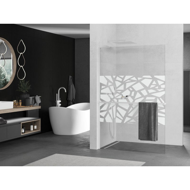 Mexen Kioto+ L shower wall with Walk-in shelf 70 x 200 cm, white pattern, white - 800-070-123-20-85
