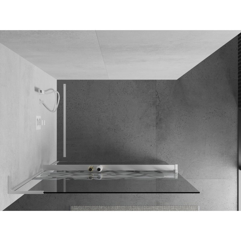 Mexen Kioto+ L Shower Panel with Shelf Walk-in 120 x 200 cm, White Pattern, White - 800-120-123-20-85
