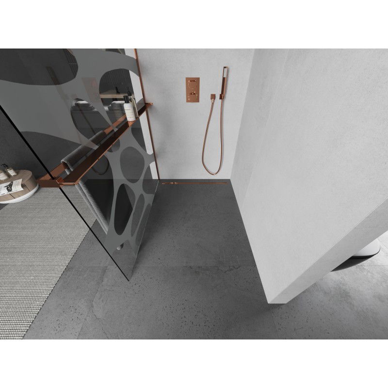 Mexen Kioto+ L shower screen with shelf Walk-in 70 x 200 cm, white wave, pink gold - 800-070-123-60-97