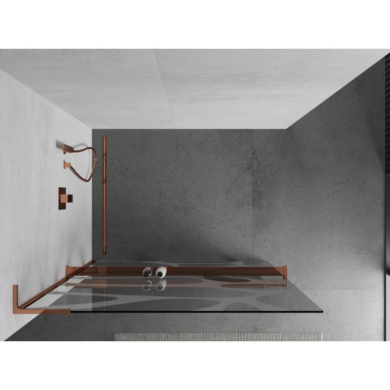 Mexen Kioto+ L shower screen with shelf Walk-in 70 x 200 cm, white wave, pink gold - 800-070-123-60-97