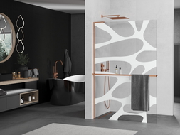 Mexen Kioto+ L shower panel with shelf Walk-in 80 x 200 cm, white wave, rose gold - 800-080-123-60-97