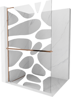 Mexen Kioto+ L shower wall with Walk-in shelf 100 x 200 cm, white wave, rose gold - 800-100-123-60-97