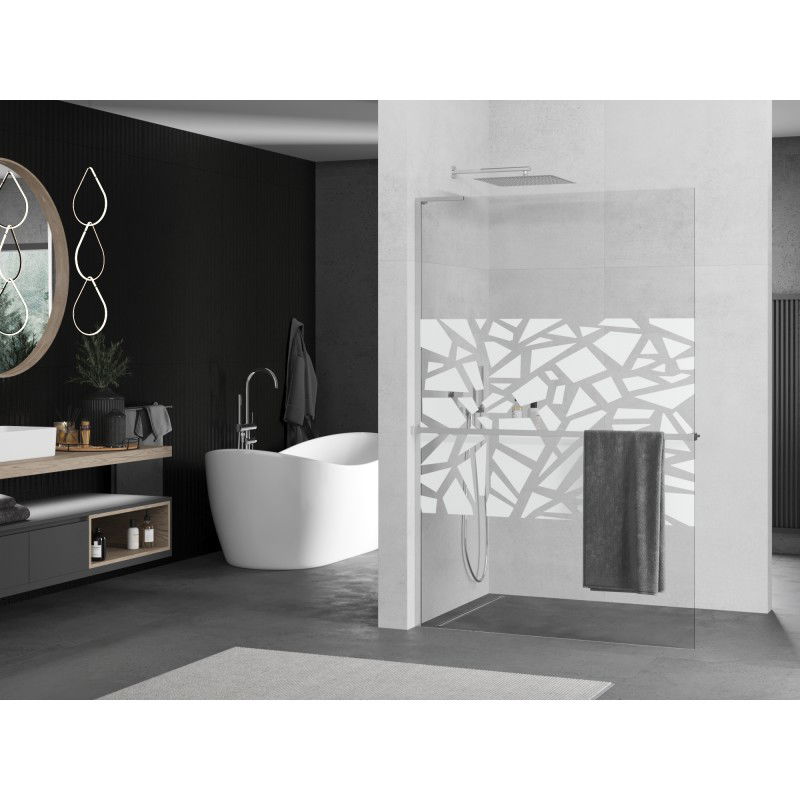 Mexen Kioto+ L Shower Wall with Shelf Walk-in 70 x 200 cm, White Pattern, Chrome - 800-070-123-01-85